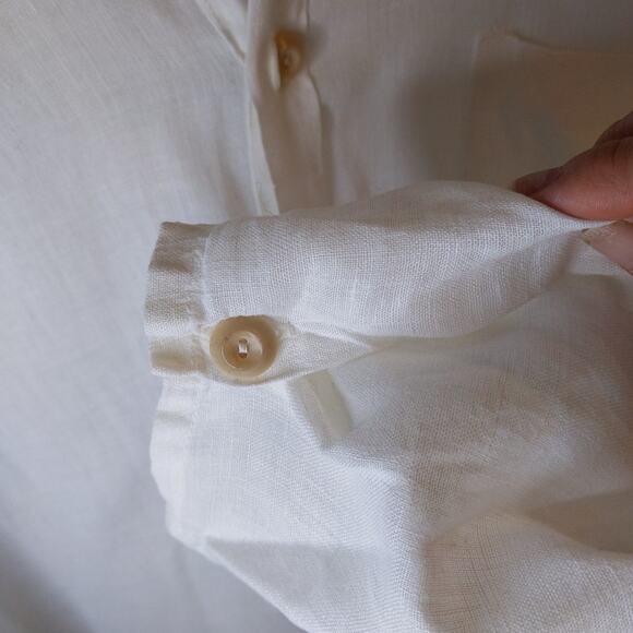 FLAX White Linen Button Down Shirt Size Medium Oversized Vintage Boho Natural - Picture 4 of 14